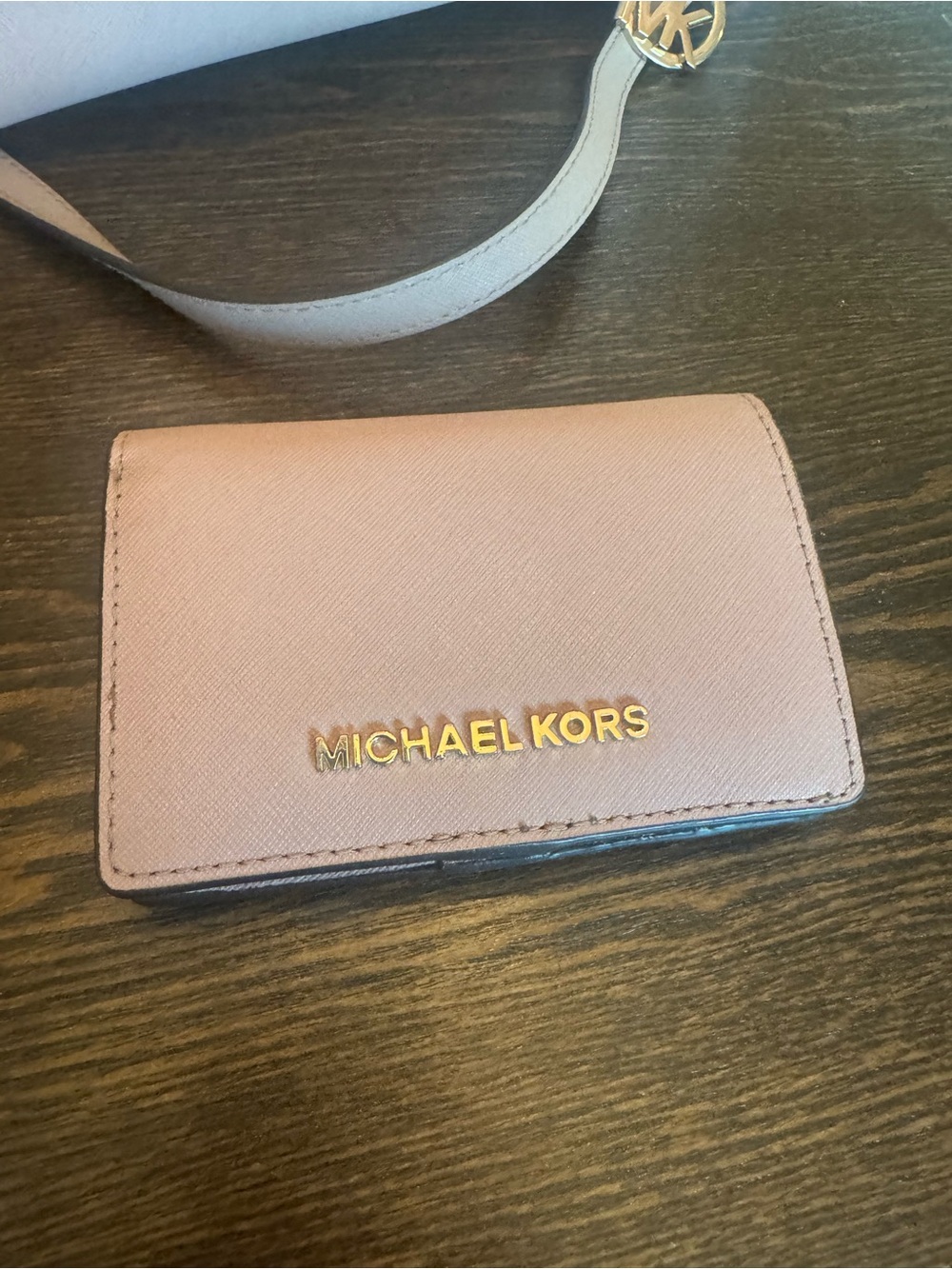 Michael Kors Blush Pink Leather Card Holder with Gold Logo